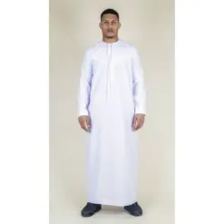 TT-001 Men's White Thobe Emirati Islamic Clothing String Tassel