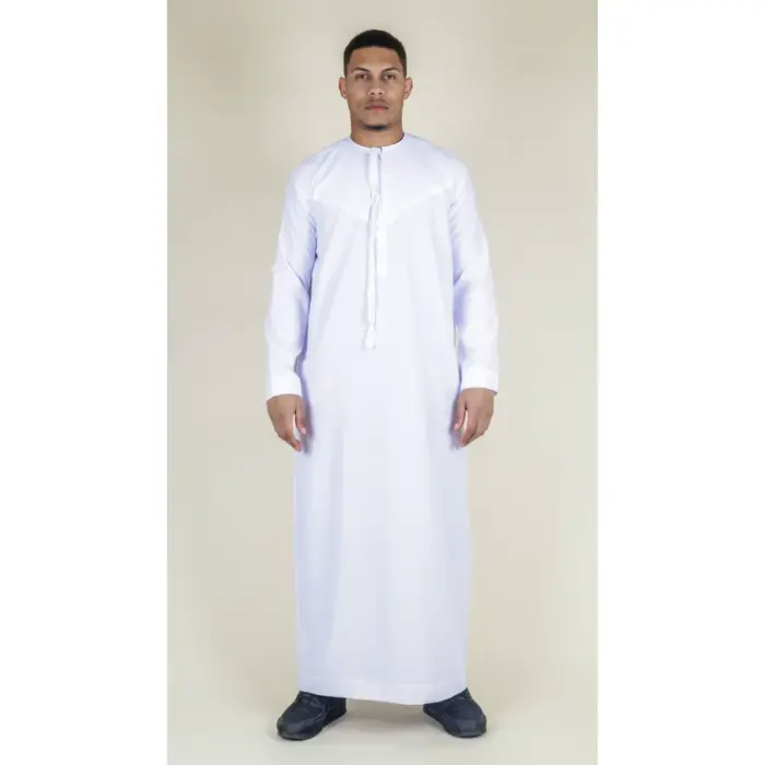 TT-001 Men's White Thobe Emirati Islamic Clothing String Tassel - Image 1