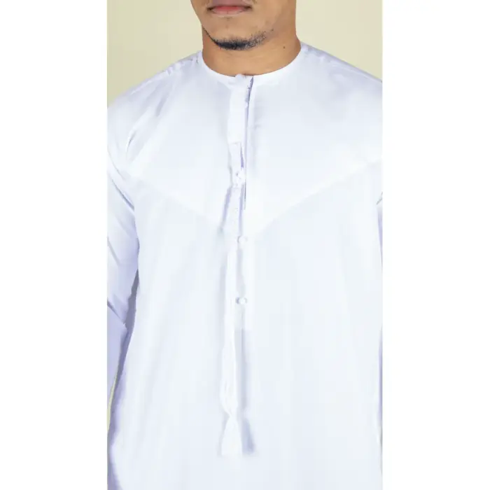 TT-001 Men's White Thobe Emirati Islamic Clothing String Tassel - Image 2