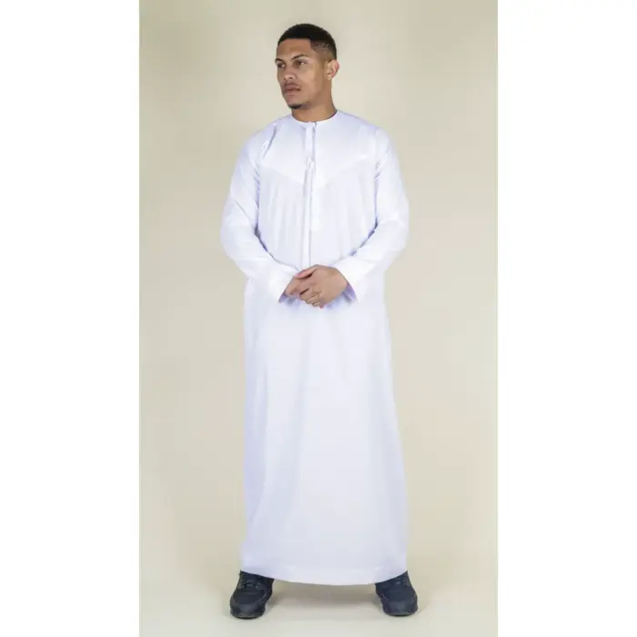 TT-001 Men's White Thobe Emirati Islamic Clothing String Tassel - Image 3