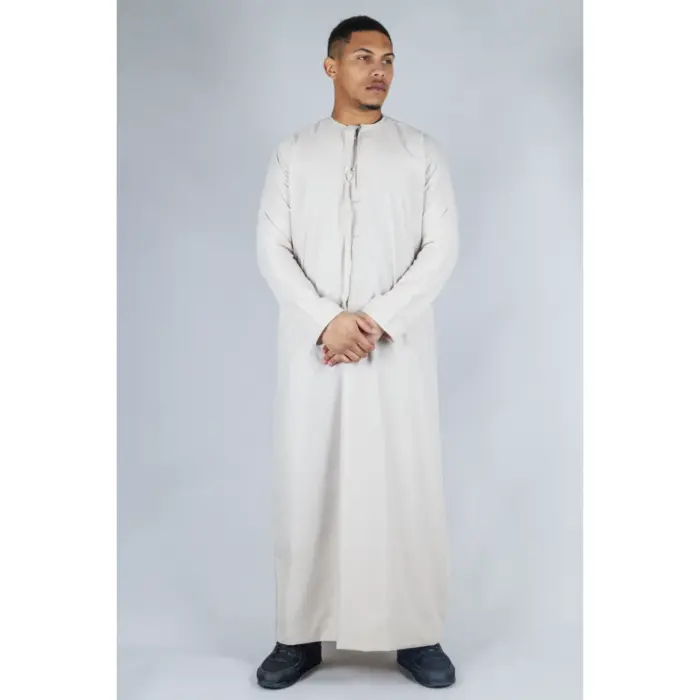 TT-001 Men's Beige Thobe Emirati Islamic Clothing String Tassel - Image 1