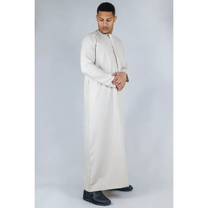 TT-001 Men's Beige Thobe Emirati Islamic Clothing String Tassel - Image 5