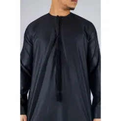 Alternative view of TT-001 Men's Black Thobe Emirati Islamic Clothing String Tassel