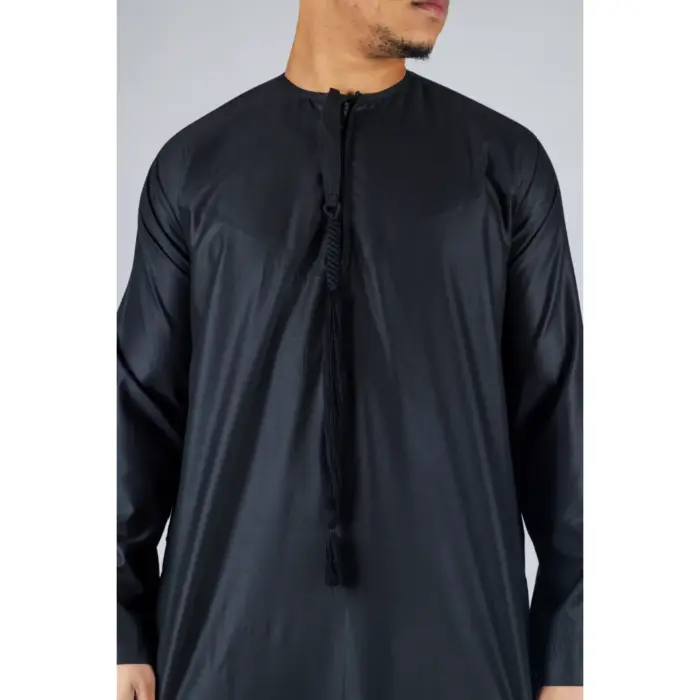 TT-001 Men's Black Thobe Emirati Islamic Clothing String Tassel - Image 2