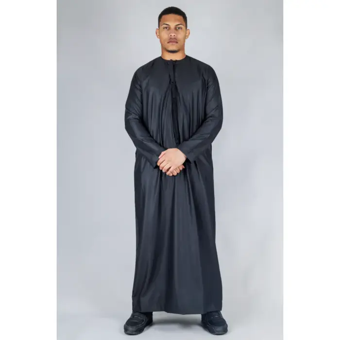 TT-001 Men's Black Thobe Emirati Islamic Clothing String Tassel - Image 3