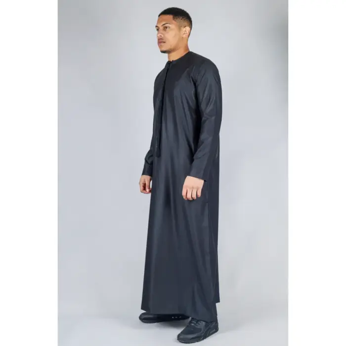 TT-001 Men's Black Thobe Emirati Islamic Clothing String Tassel - Image 4