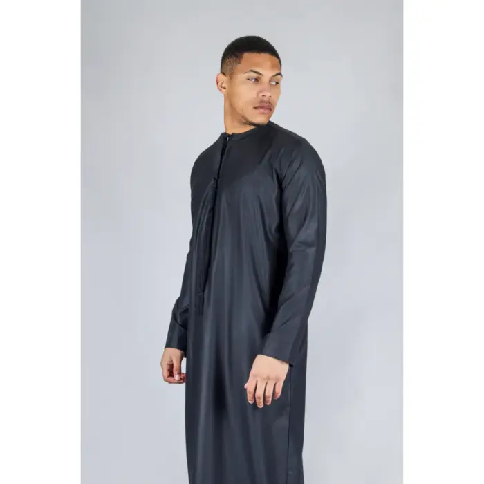 TT-001 Men's Black Thobe Emirati Islamic Clothing String Tassel - Image 5