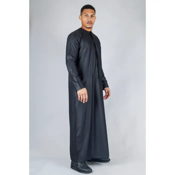 TT-001 Men's Black Thobe Emirati Islamic Clothing String Tassel - Image 6