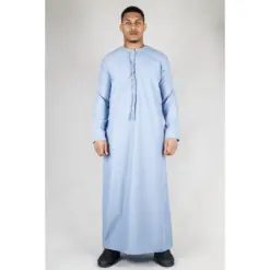 TT-001 Men's Blue Thobe Emirati Islamic Clothing String Tassel