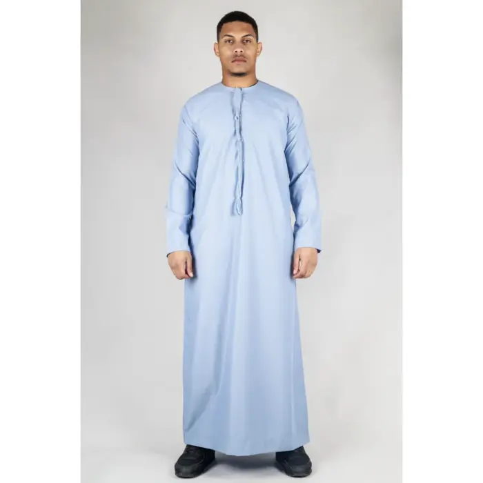 TT-001 Men's Blue Thobe Emirati Islamic Clothing String Tassel - Image 1