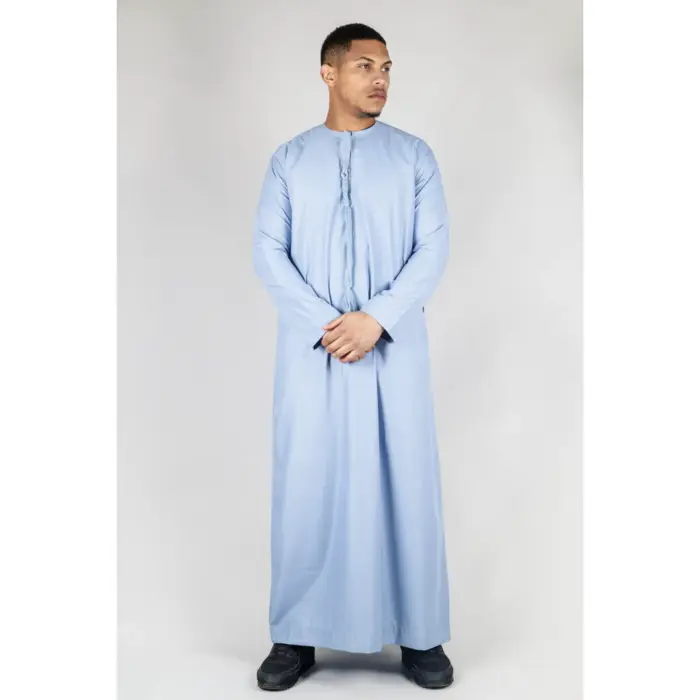 TT-001 Men's Blue Thobe Emirati Islamic Clothing String Tassel - Image 3