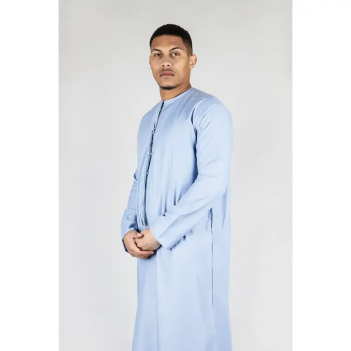 TT-001 Men's Blue Thobe Emirati Islamic Clothing String Tassel - Image 4