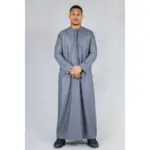 TT-001 Men's Grey Thobe Emirati Islamic Clothing String Tassel