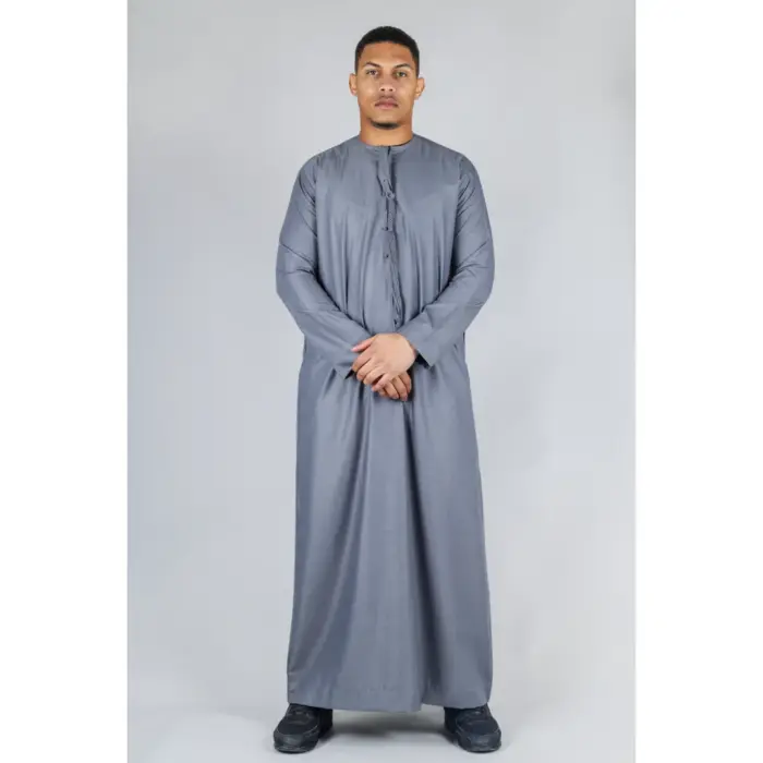 TT-001 Men's Grey Thobe Emirati Islamic Clothing String Tassel - Image 1