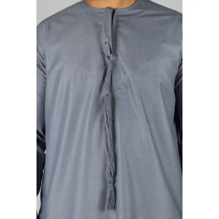 TT-001 Men's Grey Thobe Emirati Islamic Clothing String Tassel - Image 2