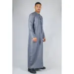 TT-001 Men's Grey Thobe Emirati Islamic Clothing String Tassel - Image 4