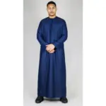TT-001 Men's Navy Thobe Emirati Islamic Clothing String Tassel