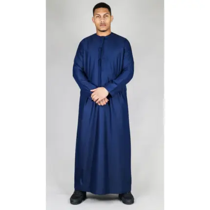 TT-001 Men's Navy Thobe Emirati Islamic Clothing String Tassel
