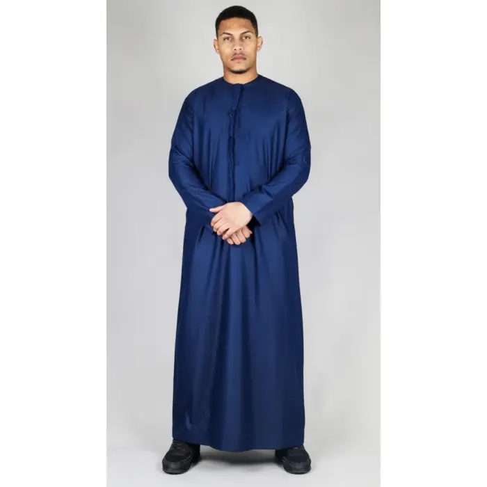 TT-001 Men's Navy Thobe Emirati Islamic Clothing String Tassel - Image 1