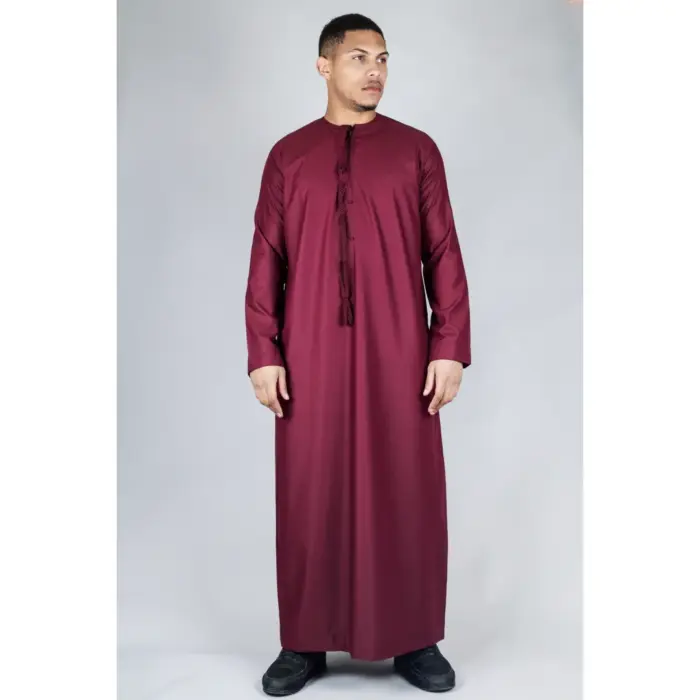TT-001 Men's Wine Thobe Emirati Islamic Clothing String Tassel - Image 1