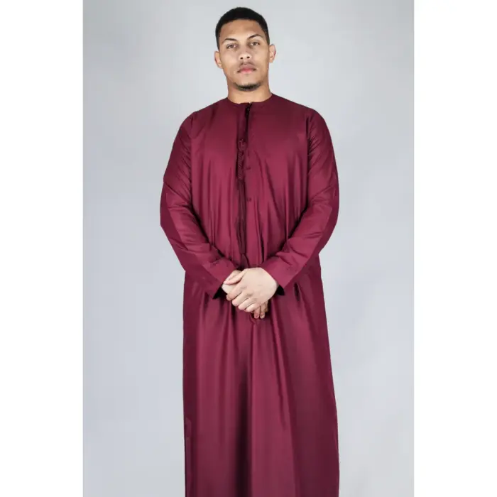 TT-001 Men's Wine Thobe Emirati Islamic Clothing String Tassel - Image 3
