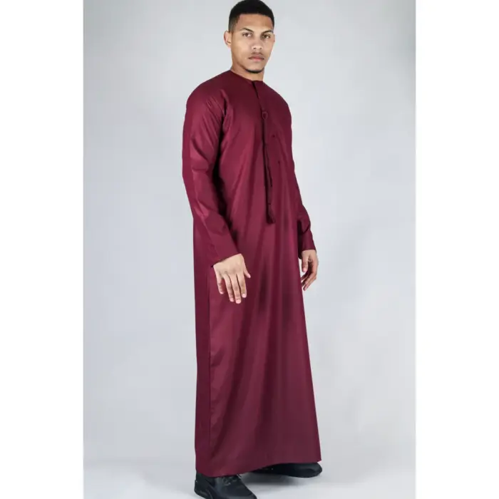 TT-001 Men's Wine Thobe Emirati Islamic Clothing String Tassel - Image 5