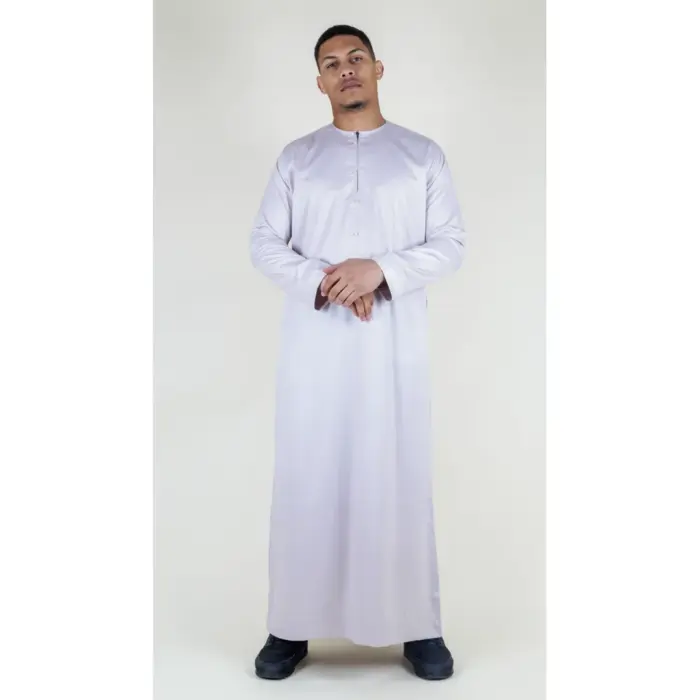 TT-002 Men's Beige Satin Emirati Thobe Islamic Clothing - Image 1