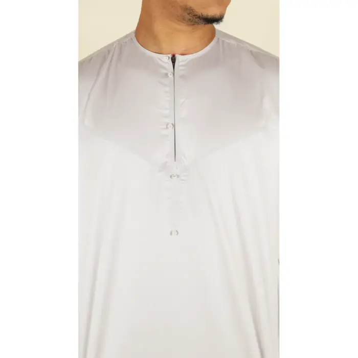 TT-002 Men's Beige Satin Emirati Thobe Islamic Clothing - Image 2