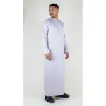 TT-002 Men's Beige Satin Emirati Thobe Islamic Clothing - Image 3