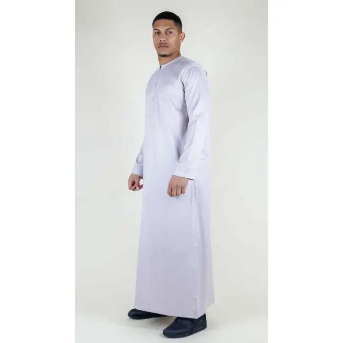 TT-002 Men's Beige Satin Emirati Thobe Islamic Clothing - Image 4