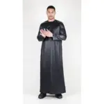 TT-002 Men's Black Satin Emirati Thobe Islamic Clothing