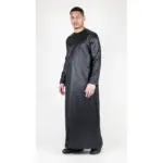 TT-002 Men's Black Satin Emirati Thobe Islamic Clothing - Image 3