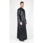 TT-002 Men's Black Satin Emirati Thobe Islamic Clothing - Image 5