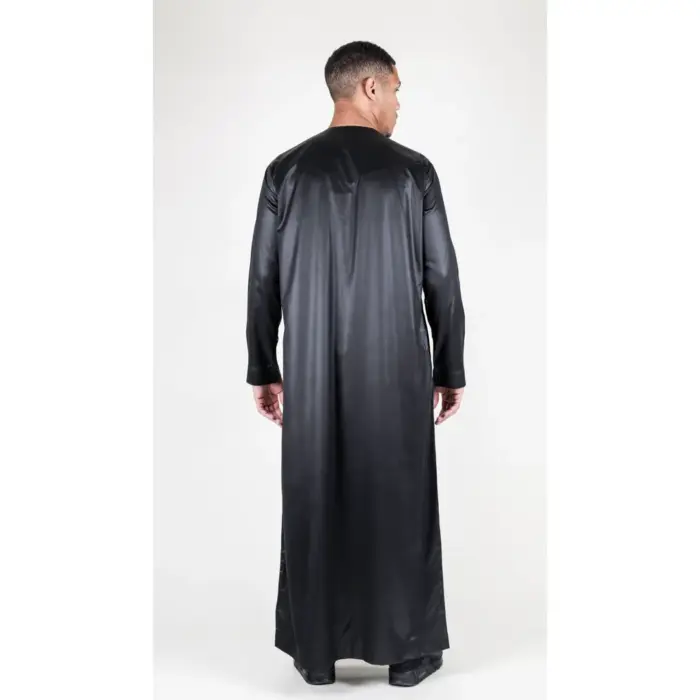 TT-002 Men's Black Satin Emirati Thobe Islamic Clothing - Image 6