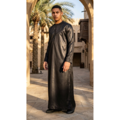 Alternative view of TT-002 Men's Black Satin Emirati Thobe Islamic Clothing