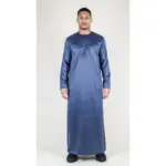 TT-002 Men's Charcoal Satin Emirati Thobe Islamic Clothing