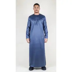 TT-002 Men's Charcoal Satin Emirati Thobe Islamic Clothing