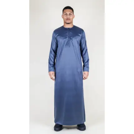 TT-002 Men's Charcoal Satin Emirati Thobe Islamic Clothing