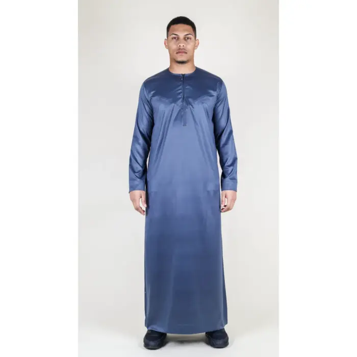 TT-002 Men's Charcoal Satin Emirati Thobe Islamic Clothing - Image 1