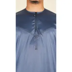 Alternative view of TT-002 Men's Charcoal Satin Emirati Thobe Islamic Clothing