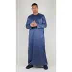 TT-002 Men's Charcoal Satin Emirati Thobe Islamic Clothing - Image 3