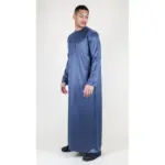 TT-002 Men's Charcoal Satin Emirati Thobe Islamic Clothing - Image 4
