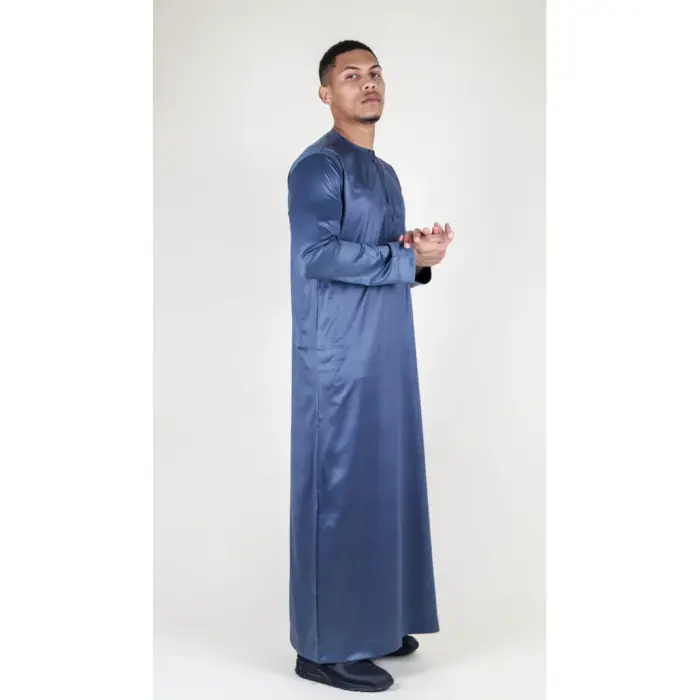 TT-002 Men's Charcoal Satin Emirati Thobe Islamic Clothing - Image 5