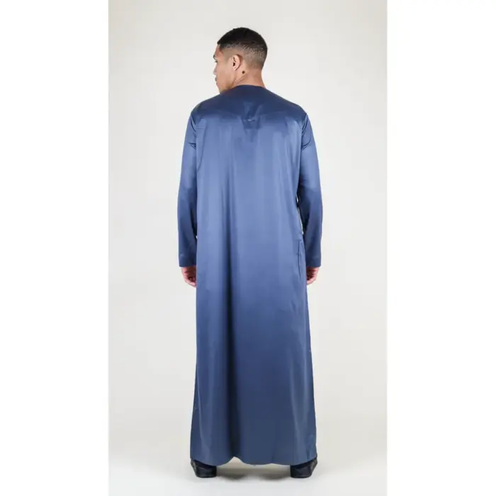 TT-002 Men's Charcoal Satin Emirati Thobe Islamic Clothing - Image 6