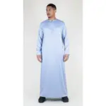 TT-002 Men's Grey Satin Emirati Thobe Islamic Clothing
