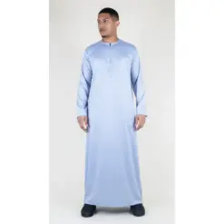 TT-002 Men's Grey Satin Emirati Thobe Islamic Clothing