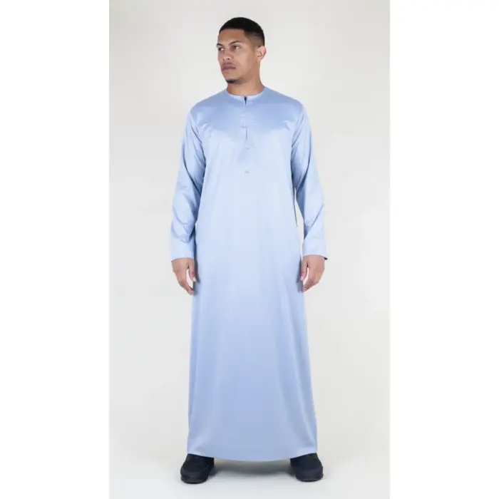 TT-002 Men's Grey Satin Emirati Thobe Islamic Clothing - Image 1