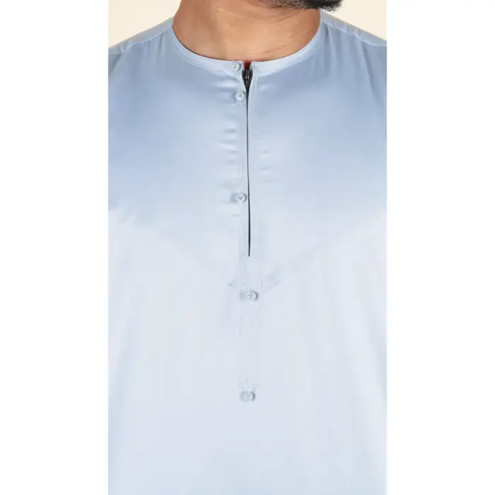 TT-002 Men's Grey Satin Emirati Thobe Islamic Clothing - Image 2