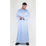 TT-002 Men's Grey Satin Emirati Thobe Islamic Clothing - Image 3