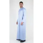 TT-002 Men's Grey Satin Emirati Thobe Islamic Clothing - Image 4